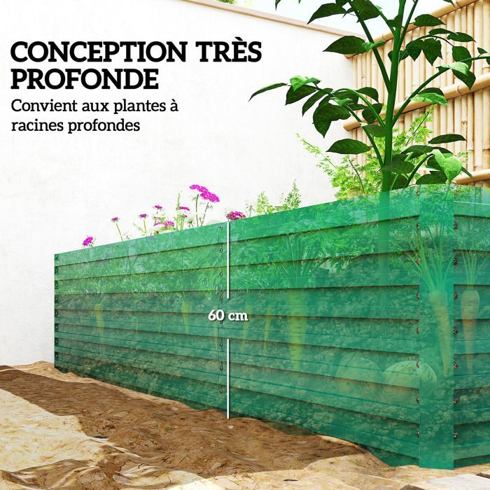 Rectangular galvanized raised planter - Outsunny - open bottom - 240 x 120 x 60cm - green