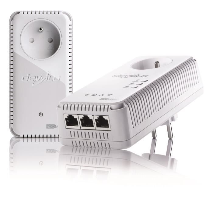DEVOLO Kit 1 CPL Wi-Fi 500 Mbit/s + 1 CPL Filaire 500 Mbit/s 3 ports Fast Ethernet + Prise Intégrée - Kit de démarrage