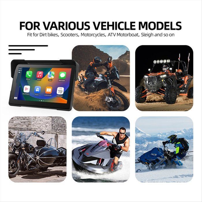 Pantalla de navegación para motocicleta de 7 pulgadas, resistente al agua, Bluetooth, portátil, inalámbrica, compatible con CarPlay, Android Auto y reproductor MP5.