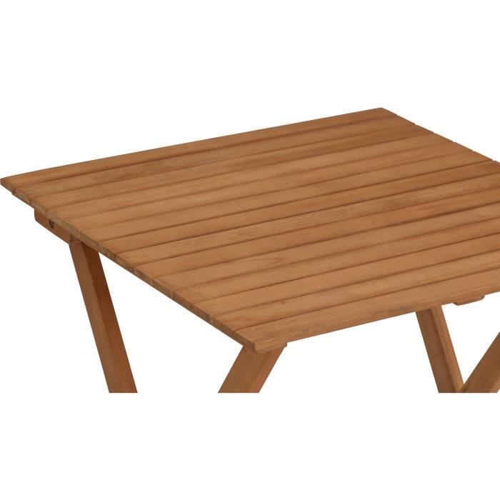 Conjunto de bistró de madera de acacia con certificación FSC - SAVANA - 1 mesa cuadrada de 60 x 60 cm y 2 sillas plegables - 2 personas