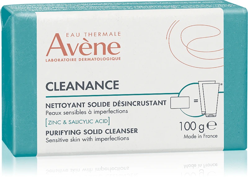 „Avène Cleanance Purifying Solid Cleanser“ dermatologinis kietasis muilas riebiai, į spuogus linkusiai odai