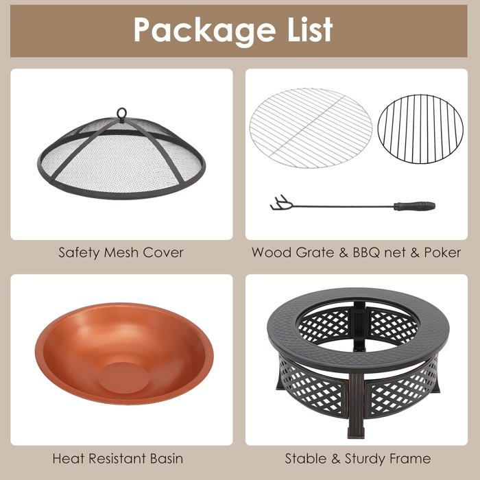 Buitenbarbecue met beschermhoes, 3-in-1 tuinhaard, 80x80x54cm, winterverwarming