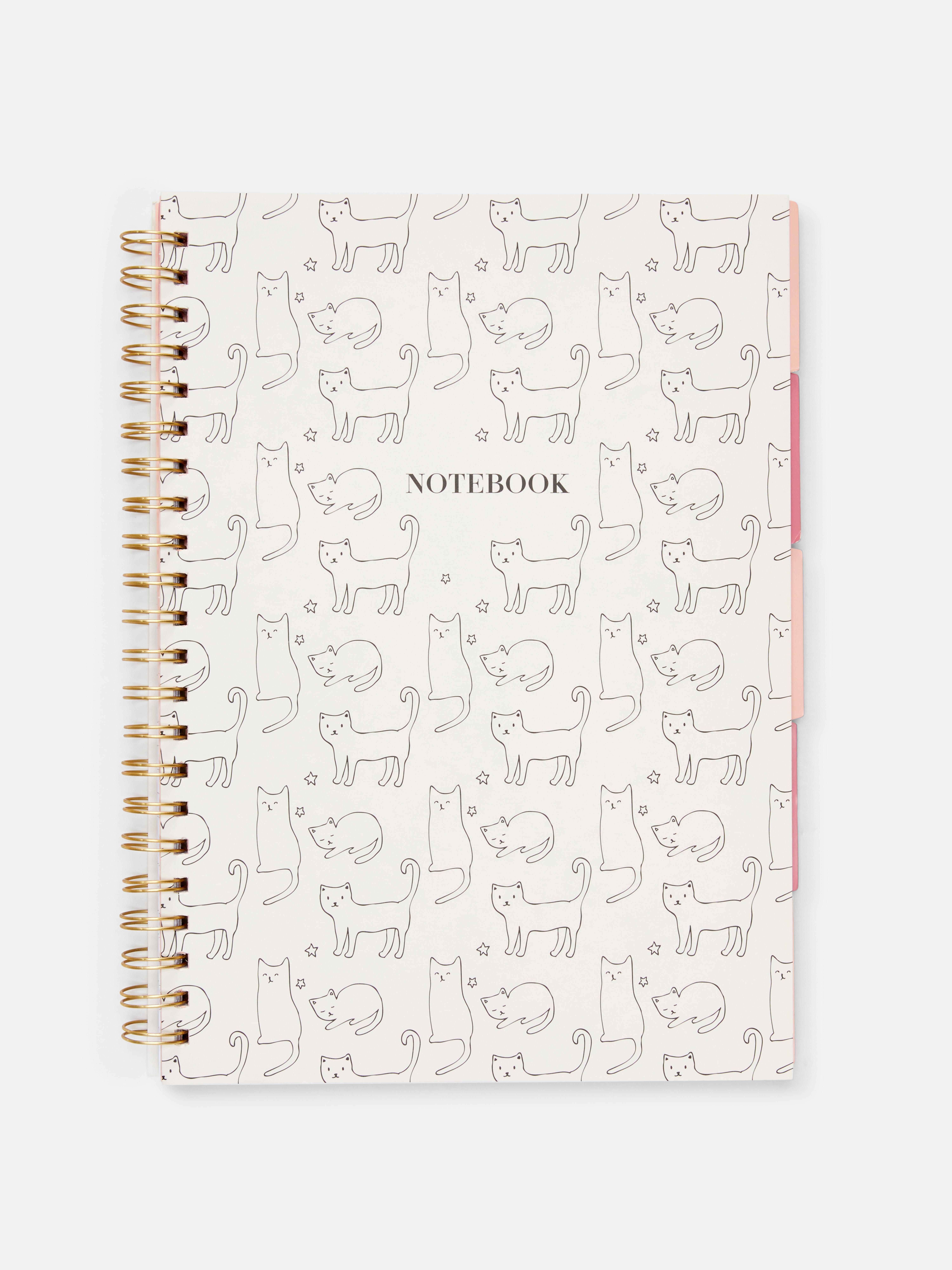 A4-Notizbuch mit Katzenmotiv und Trennblättern. Ein Ringbuch mit linierten Seiten, Trennblättern und einem Katzenmotiv.