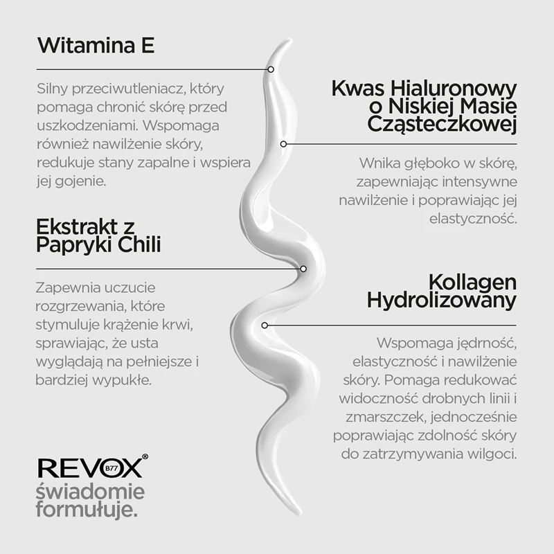 „Revox B77 Lip Filler“ drėkinamasis lūpų balzamas su hialurono rūgštimi, suteikiantis apimties.
