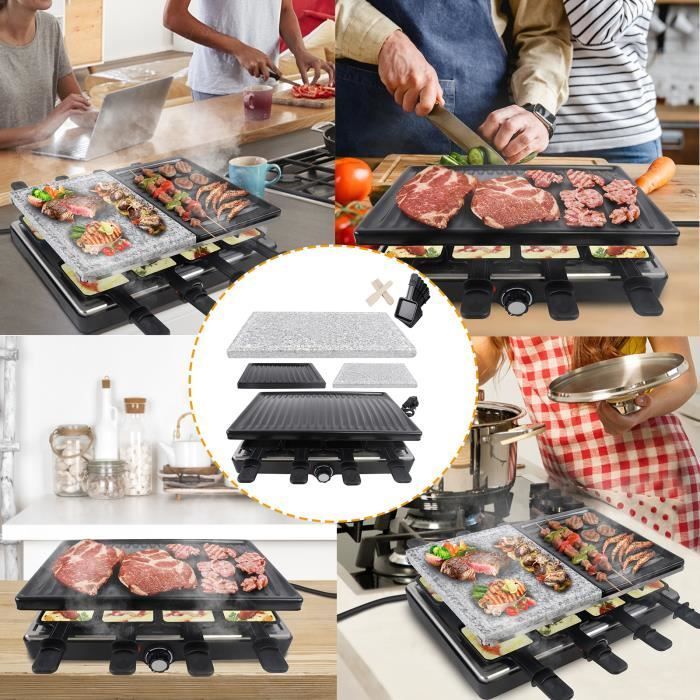 Raclette Grill - LZQ - 1400W - Para 8 personas - Placas antiadherentes - Multifuncional