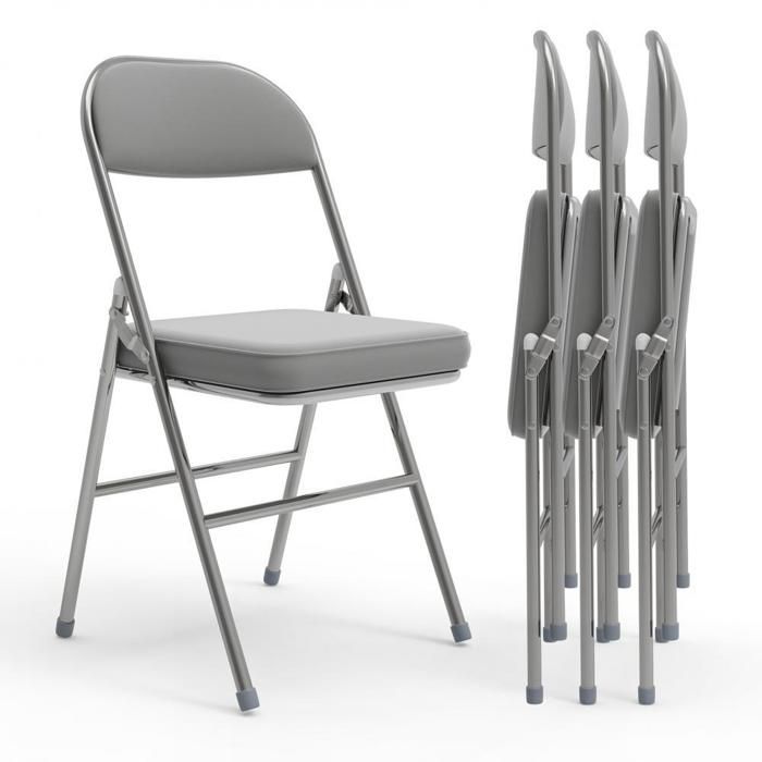 Lot de 4 Chaises Pliante - MIPAN -  Chaises Pu -  Salle à Manger Pliantes Pour Cuisine,Terrasse,Jardin - Max:120 Kg - Gris