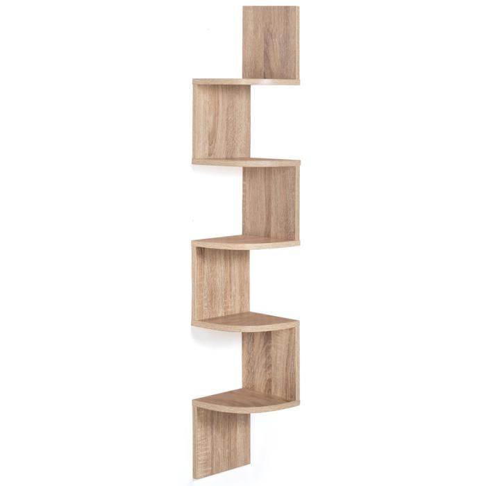 IDMARKET Etagère murale d'angle ISA 5 niveaux façon hêtre