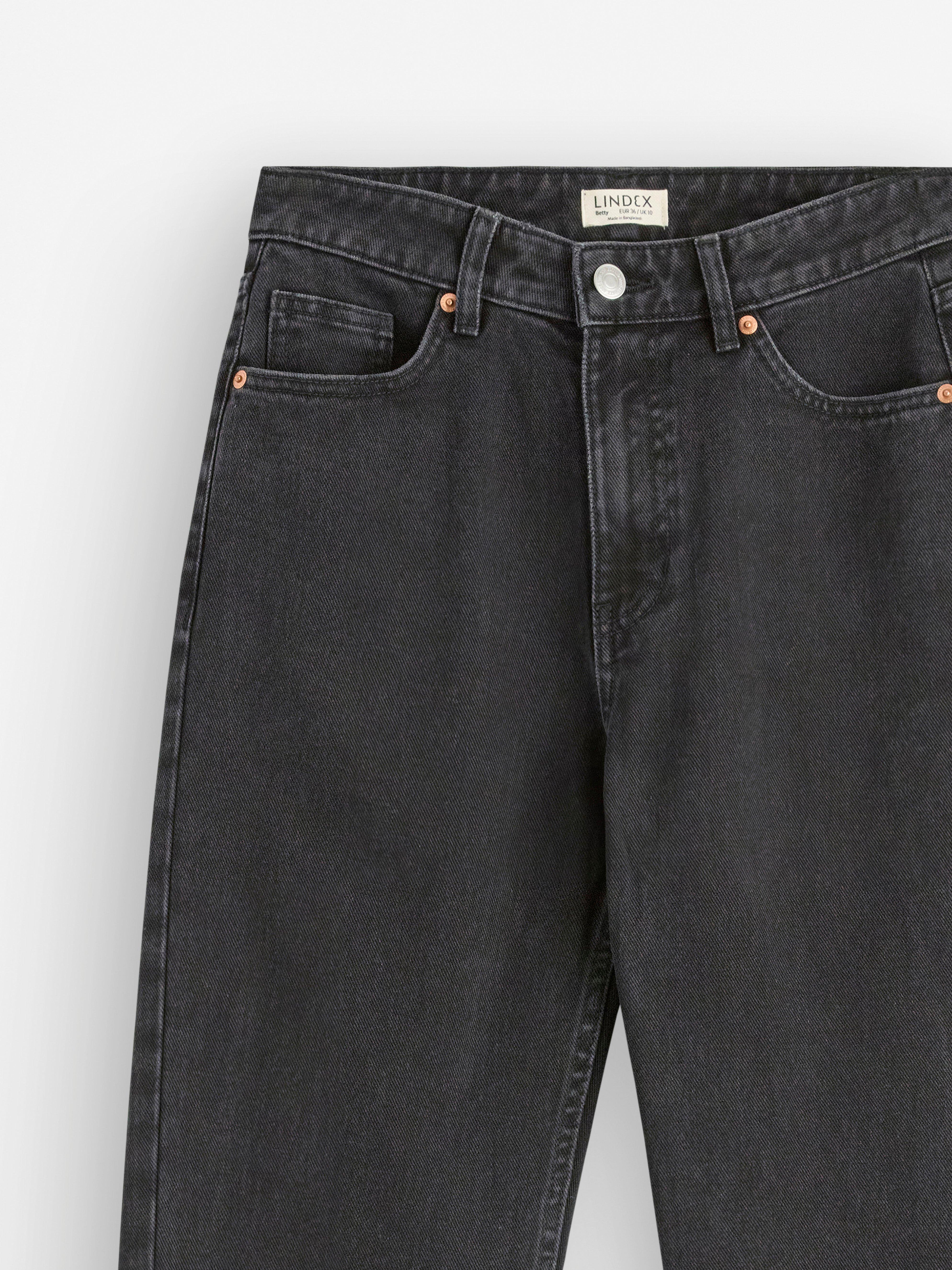 Calça jeans reta Betty de cintura alta preta