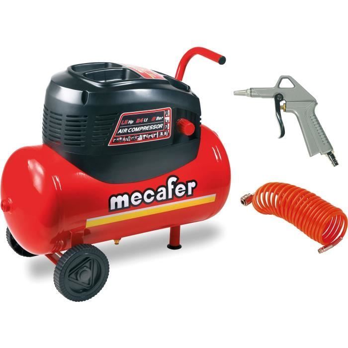 MECAFER 24L 1.5HP Oil-Free Compressor + Hose and Blow Gun