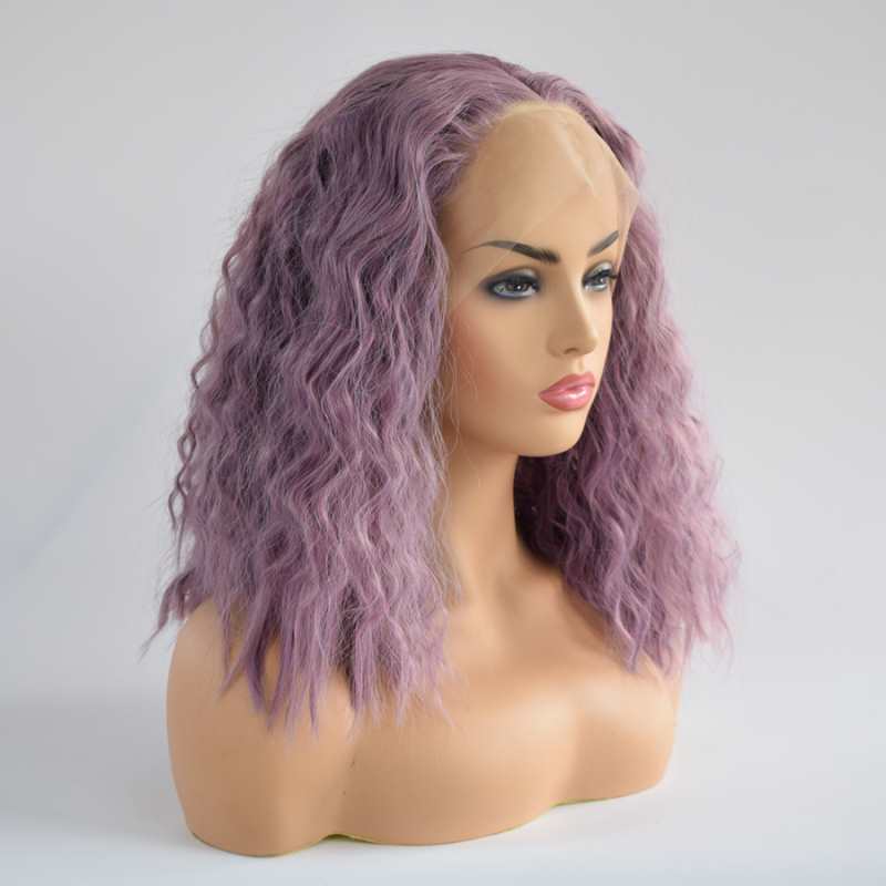 Pelucas Curly13X3 Lace Front con línea de cabello natural, pelucas de cabello sintético morado, pelucas de cabello de fibra resistente al calor Lace Front