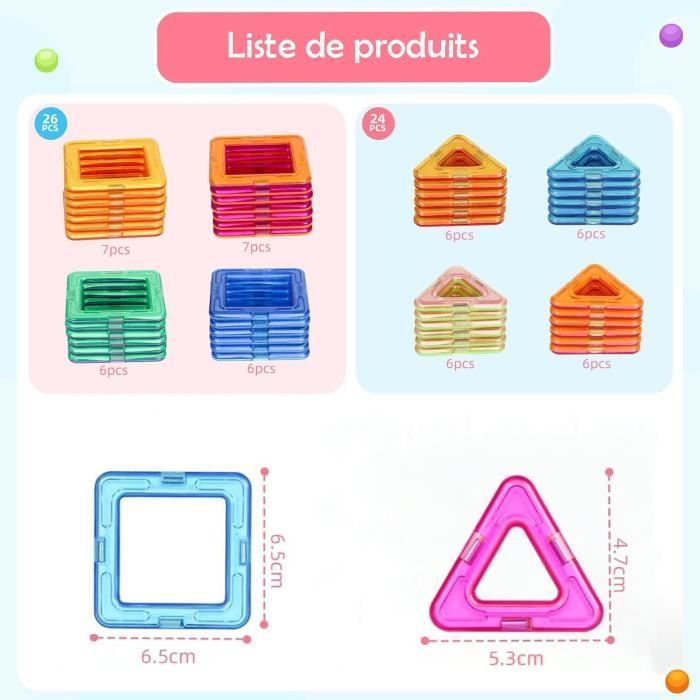 Juegos educativos - DARMOWADE - Bloques de construcción magnéticos - 50 piezas - Portátiles - Flexibles