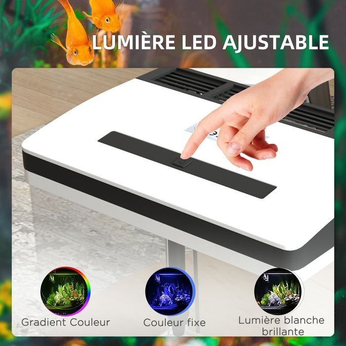 Acquario in vetro - PawHut - con filtro, coperchio e luce LED per pesci - Capacità 28 litri - Vetro - 38x26x39,5 cm - Bianco