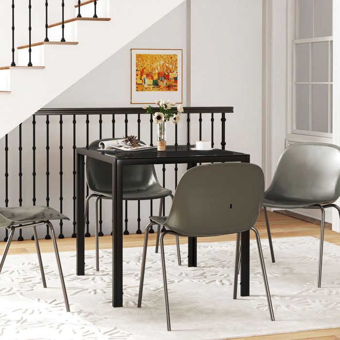 Mesa de comedor - HOMCOM - para 4 personas - tablero de cristal templado y patas de acero - 75 x 75 x 75 cm - negra