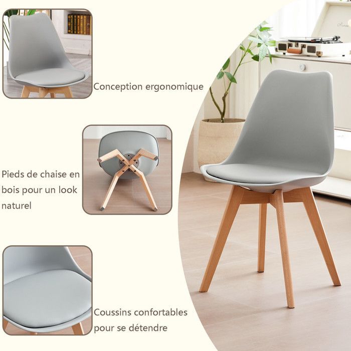 Lot de 4 chaises de salle a manger - Coussin de siège en cuir-L 49x P 42xH 83(Gris)