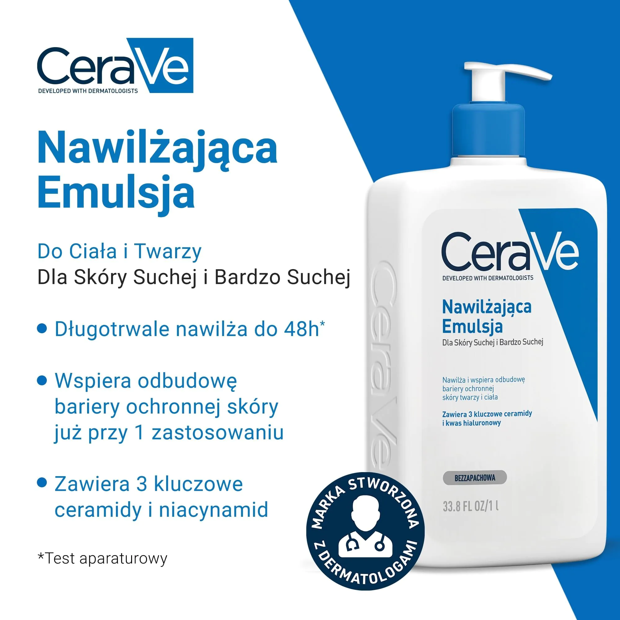 CeraVe Nawilżająca emulsja do skóry normalnej, suchej i bardzo suchej, 1000 ml