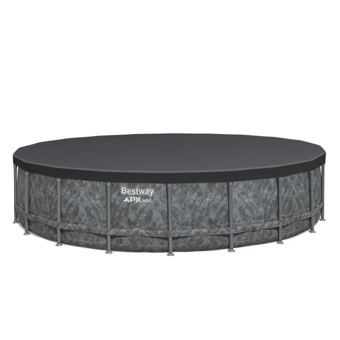 Kit Piscine hors sol tubulaire BESTWAY - APX 365™ - 610 x 132 cm - Ronde (Filtre à sable, 500g polysphère, échelle, bâche)