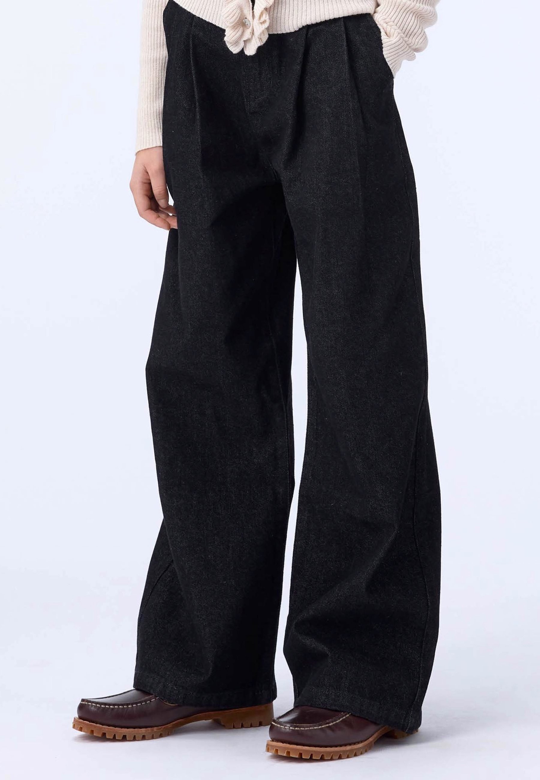 Molo AEISHA PLEATS - Rechte jeans - gewassen zwart