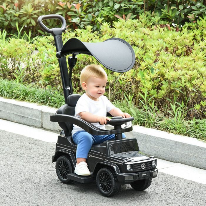 Coche de juguete infantil HOMCOM - Totalmente equipado con claxon, reposapiés y barras de seguridad - Plástico - 12-36 meses - Negro