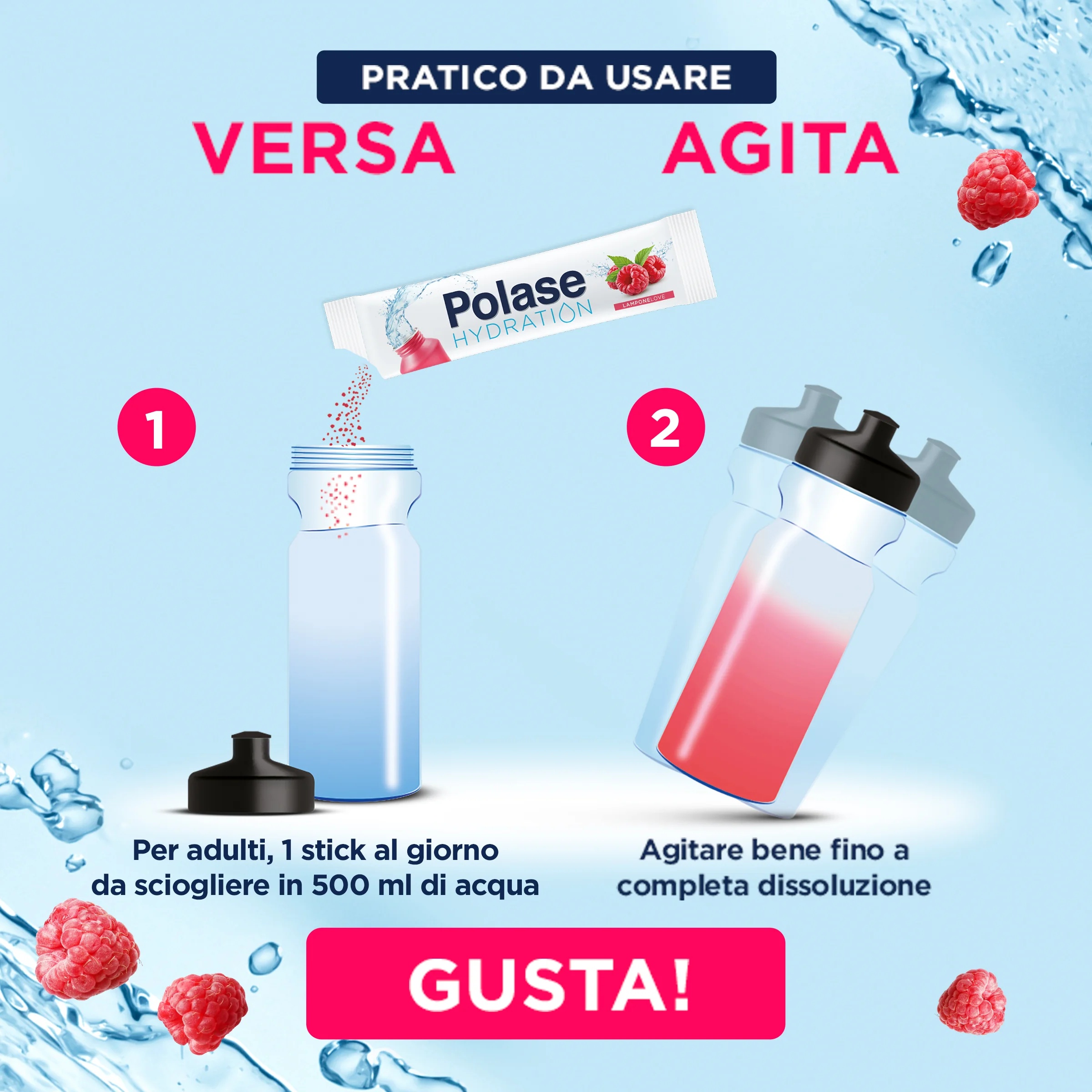 POLASE Polase Hydration Energie supplement met frambozensmaak, 12 zakjes, met magnesium en kalium