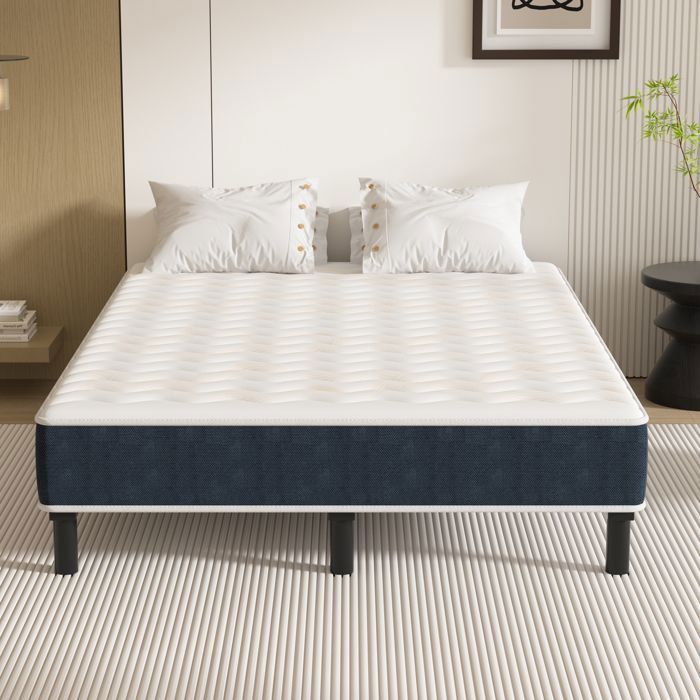 Set materasso e base letto, 140 x 190 cm, spessore 15 cm, materasso a molle insacchettate STANEW e robusta struttura letto in ferro con 7