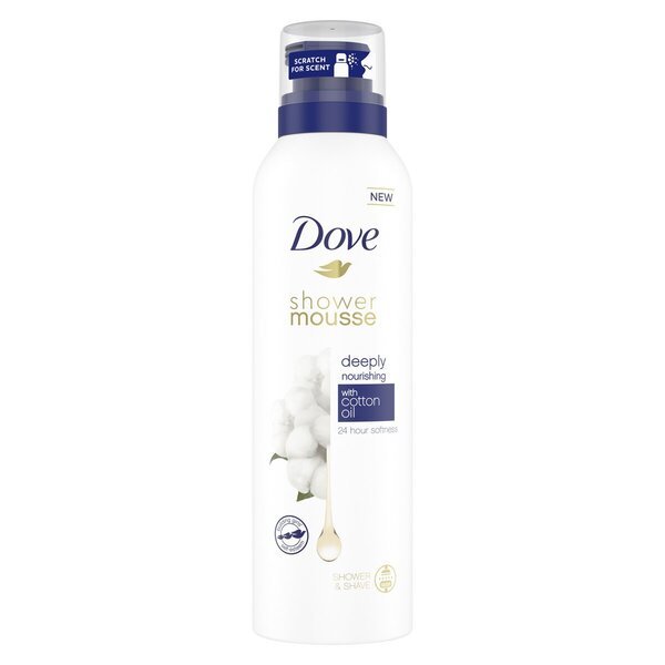 „Dove Deeply Nourishing“ dušo putos su medvilnės aliejumi, 200 ml – dušo putos