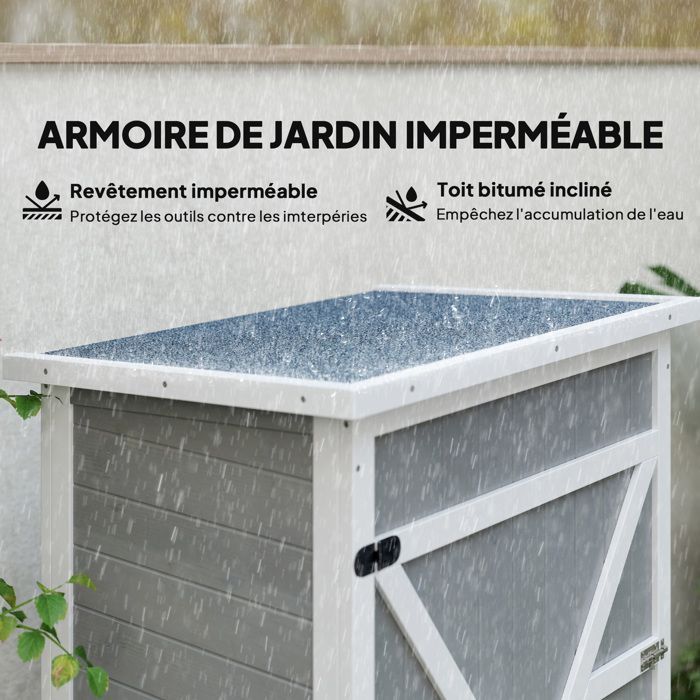 Cabanon & Chalet & Abri de Jardin Gris en Bois de Sapin, Toit Bitumé, Porte Verrouillable, 2 Étagères - 75x56x115 cm |