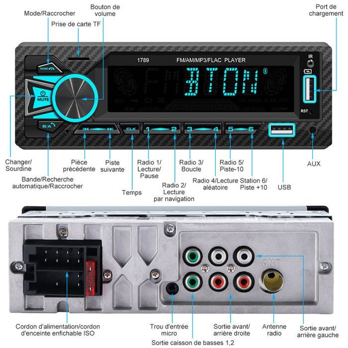 Radio Bluetooth para coche, radio estéreo a color de 7 pulgadas con asistente de voz + aplicación, radio Bluetooth para coche / MP3/WMA/WAV/FLAC/APE
