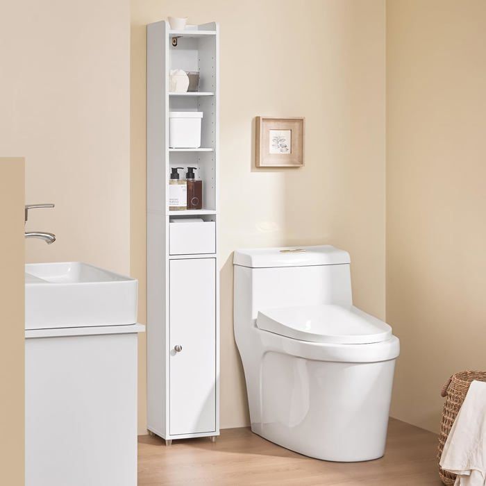 Badezimmer-Säulenschrank – SoBuy – BZR34-KW – Weiß – Feuchtigkeitsbeständig – 20 x 20 x 145 cm