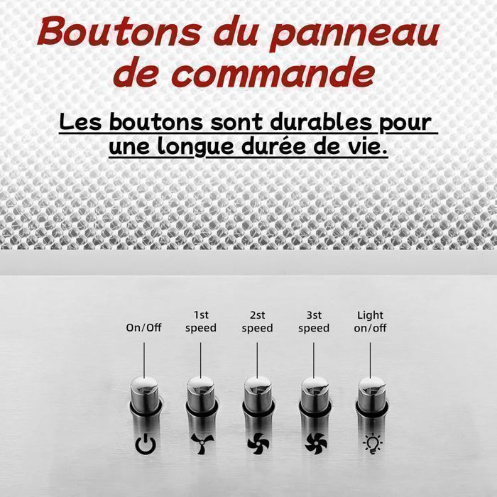 Hotte Aspirante Encastrée - Hotte de Cuisine Intégrée - 300m³/h - 52cm - Evacuation ou Recyclage - Inox - 3 Vitesses