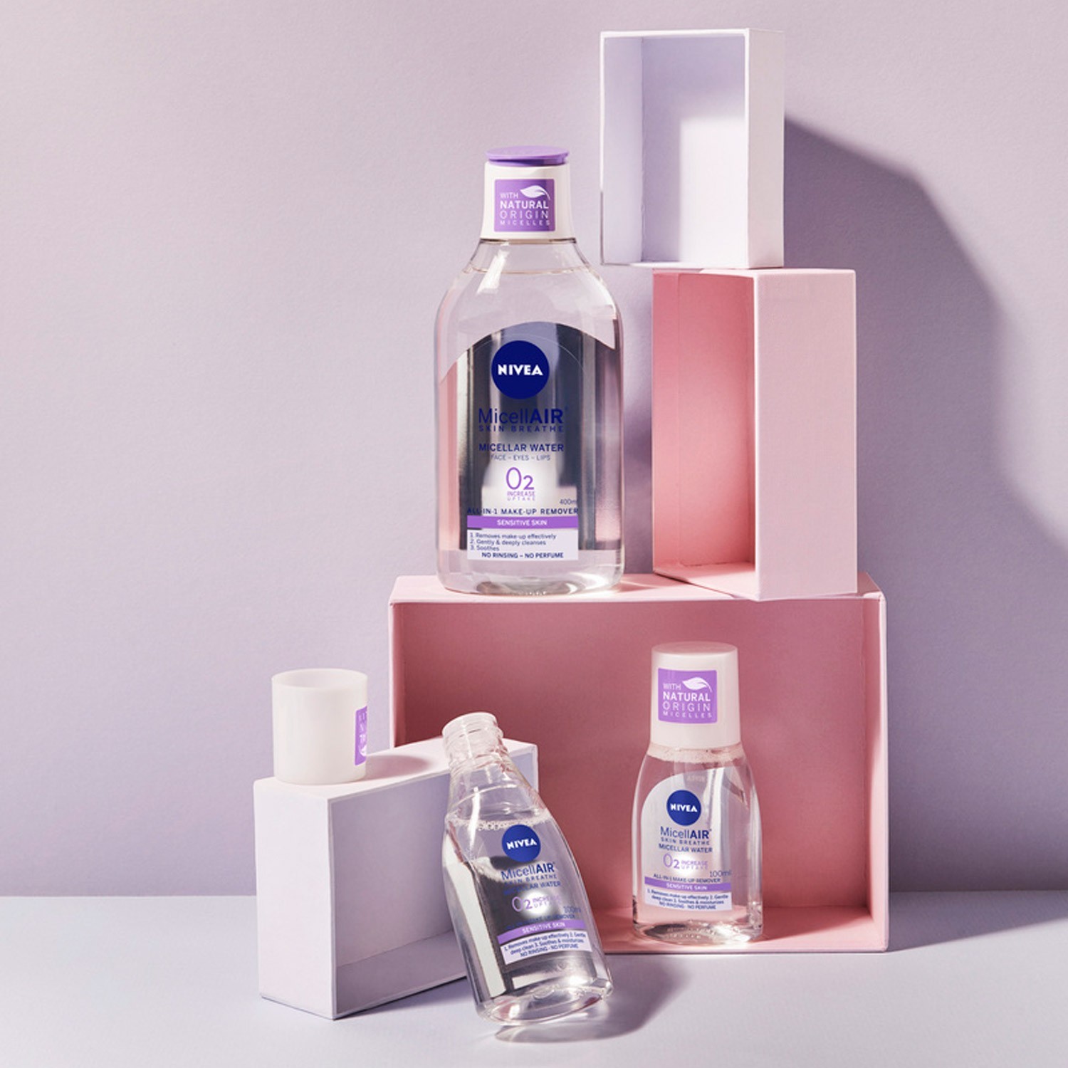 NIVEA Eau démaquillante micellaire Apaisante Visage yeux et lèvres non parfumé Format voyage peaux sensibles