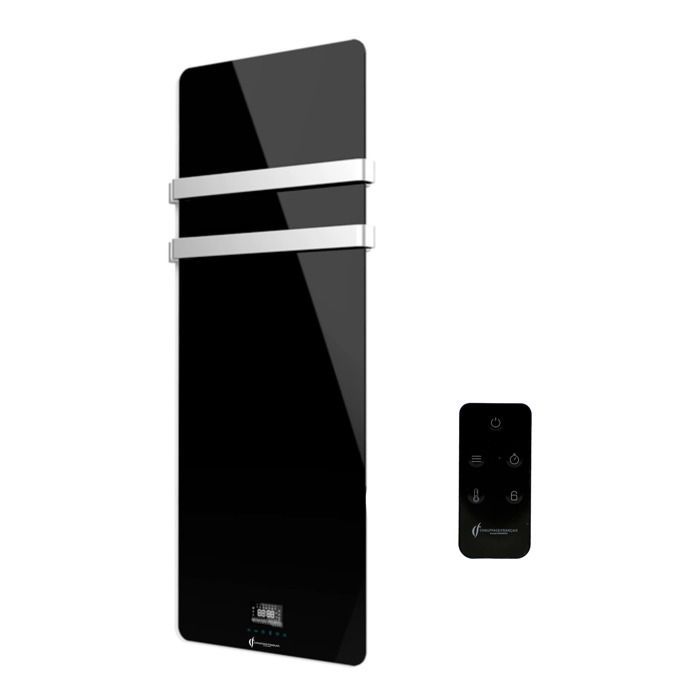 Toallero eléctrico de cristal negro para montaje en pared Omiros Sannover de 850 W