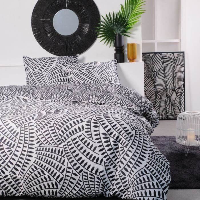 Juego de ropa de cama para cama doble - HOY - 260x240 cm - 100% algodón - Blanco y negro