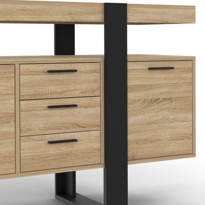 IDMARKET 180 cm PHOENIX XXL dressoir met 4 deuren en 3 lades, hout en zwart