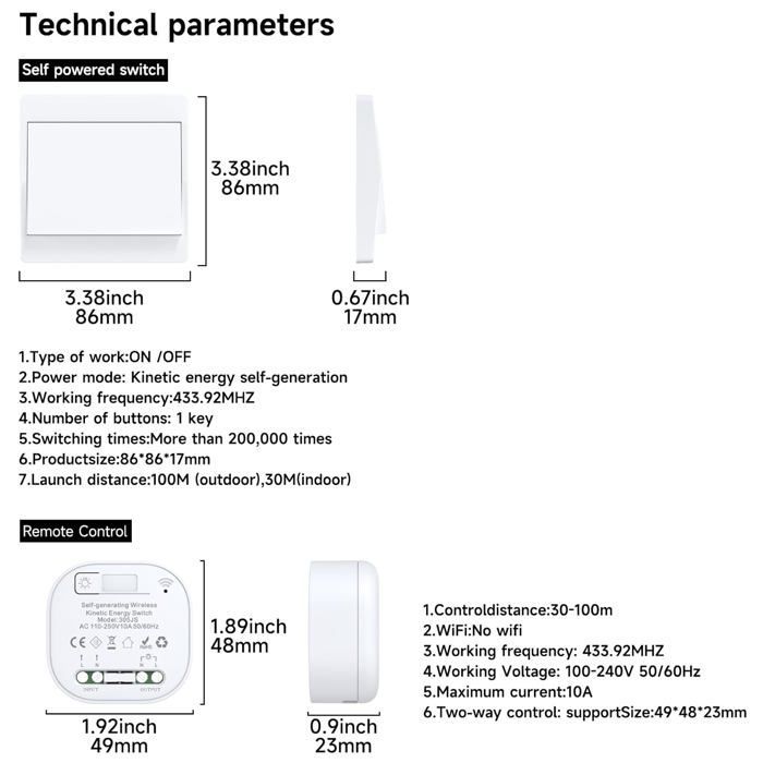 EU interrupteur sans fil sans piles kit interupteur sans fil autoalimente va et vient sans fil sans pile (EU 1Gang 3V1 a)