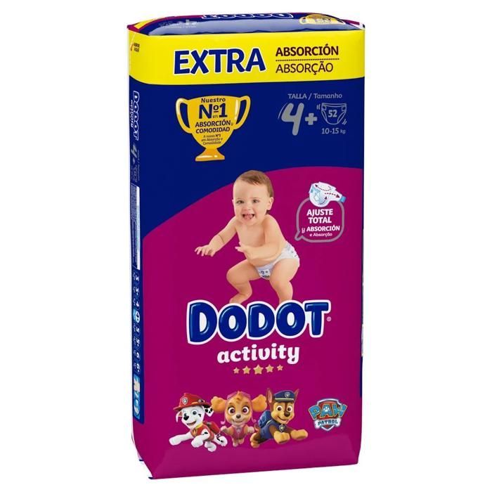 Couches - Dodot - Activity T4 - Absorption et Confort - Taille 4 - 52 unités