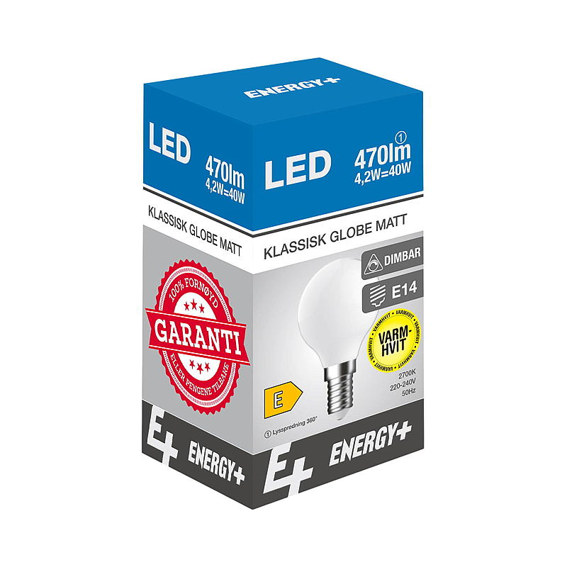 Lampadina LED a risparmio energetico 470 lm Globo opaco dimmerabile E14 G45 E
