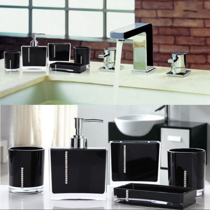 Bathroom Accessories - 5-Piece Set - Black Resin - Eco-Friendly - Practical