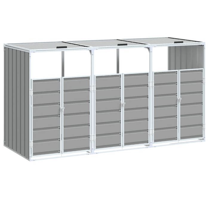 Cache Poubelle/ Rangement à roulettes pour poubelles - VIDAXL - pour trois bacs gris acier CC4456339