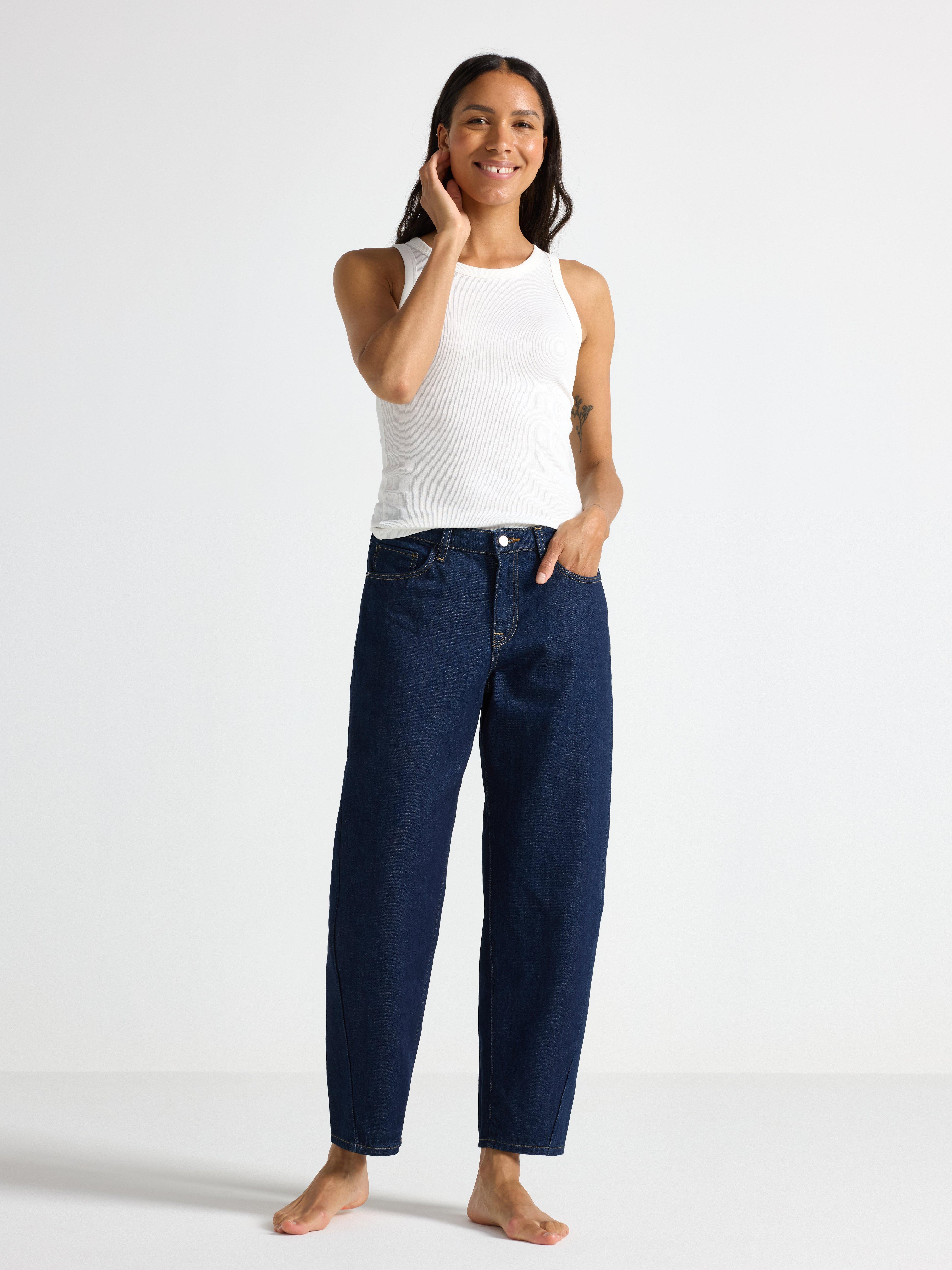 BARREL ankellange jeans Mørk denim