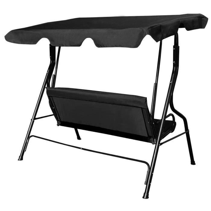 Altalena da giardino Giantex a 3 posti con tettuccio impermeabile, struttura in acciaio verniciato a polvere, grande comfort all'aperto, nera.