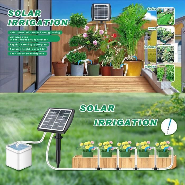 Sistema de riego automático con energía solar, kit de riego por goteo, con temporizador para balcones, terrazas y jardines.