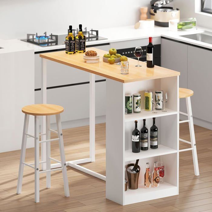 SogesHome Dining Table with 2 Chairs, 3 Storage Compartments for Hallway, Living Room, Console Table, 91 x 49.5 x 91 cm, White
