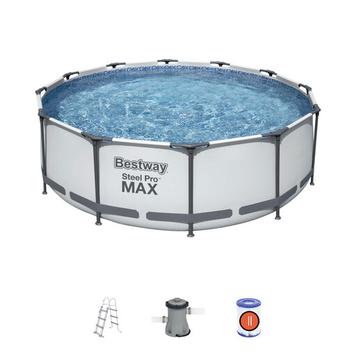 Piscine hors-sol tubulaire Bestway Steel Pro Max 366 x 100 cm avec pompe de filtration à cartouche 2 006 L/h