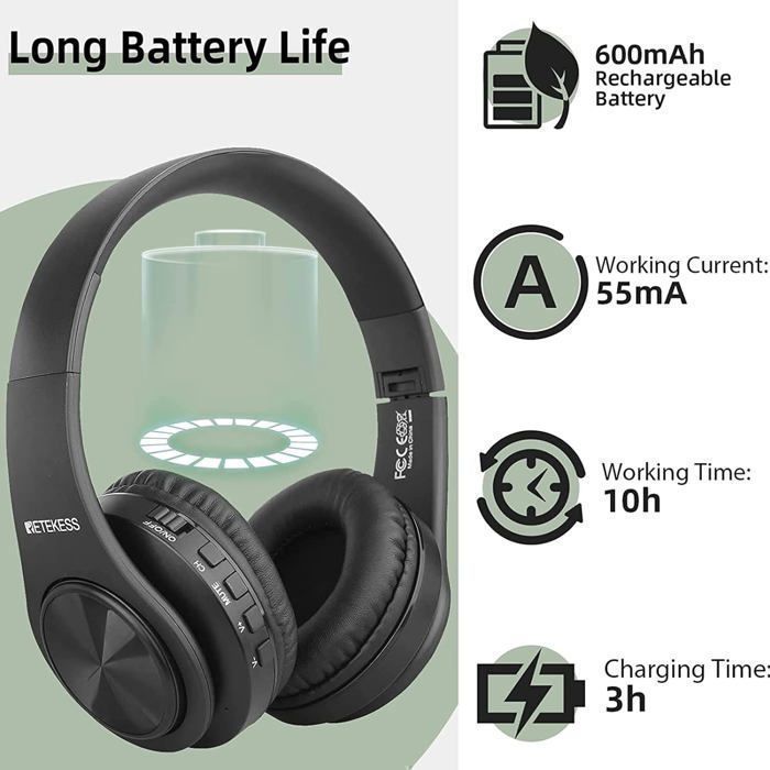 Retekess TA005 Wireless TV Headphones, Audio Headset, Stereo Support, AUX and RCA Input, 10 Hours, High Volume for Seniors