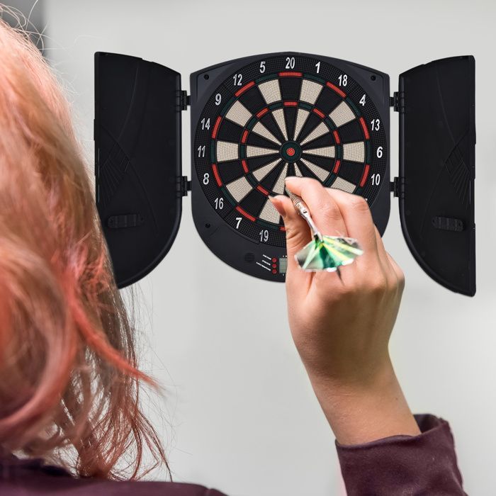 Elektronisch dartbord - HOMCOM - opvouwbaar, 26 spellen, 8 spelers, LCD-display - kunststof - zwart