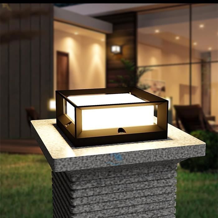 Lampada da esterno a paletto in alluminio nero - Applique da giardino - Impermeabile IP55 - 22x22x10 cm