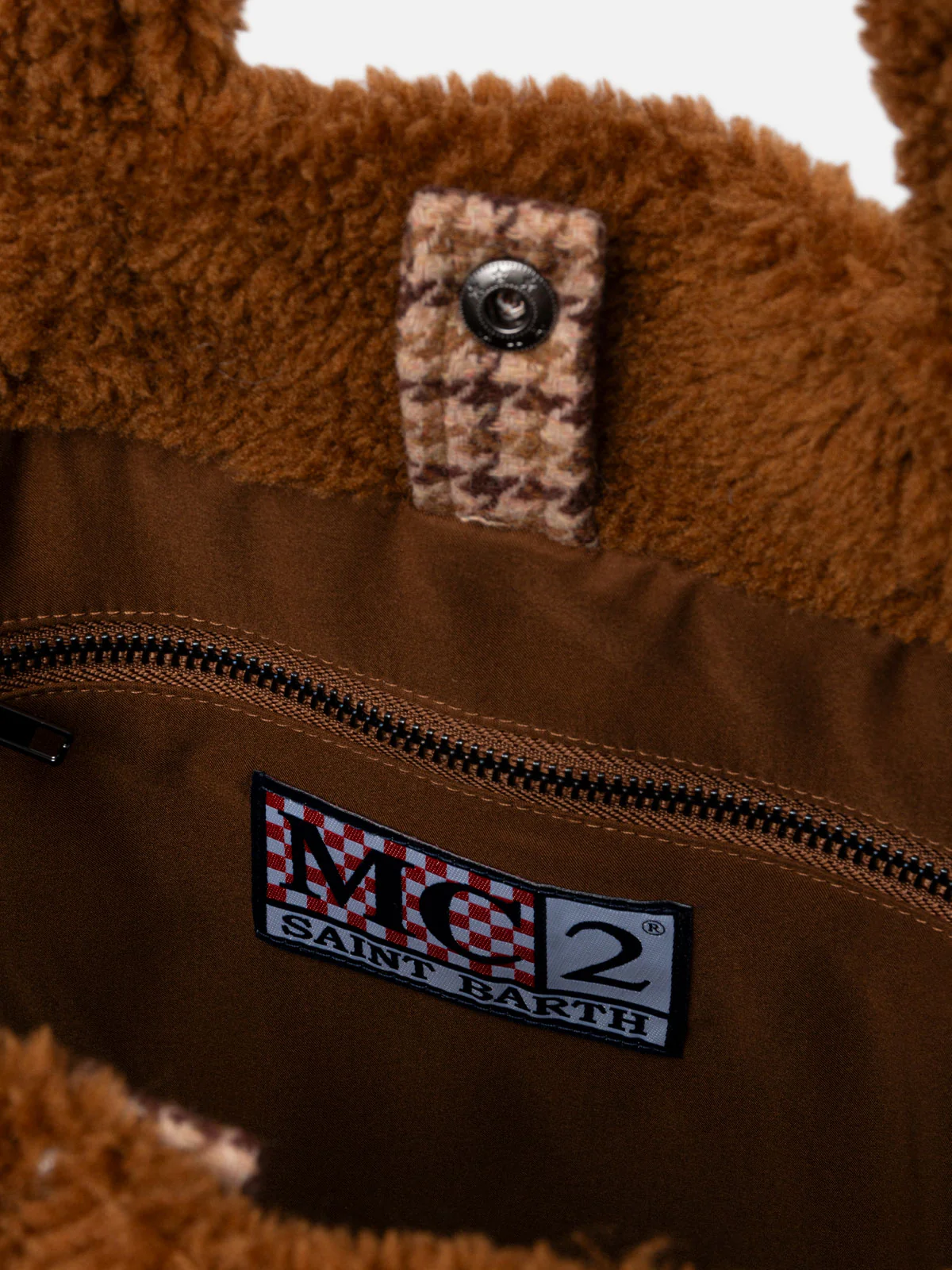 Sac souple marron en peluche avec logo à carreaux Saint Barth