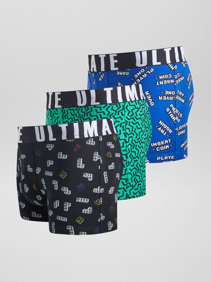 Conjunto de 3 cuecas boxer estampadas - PRETAS