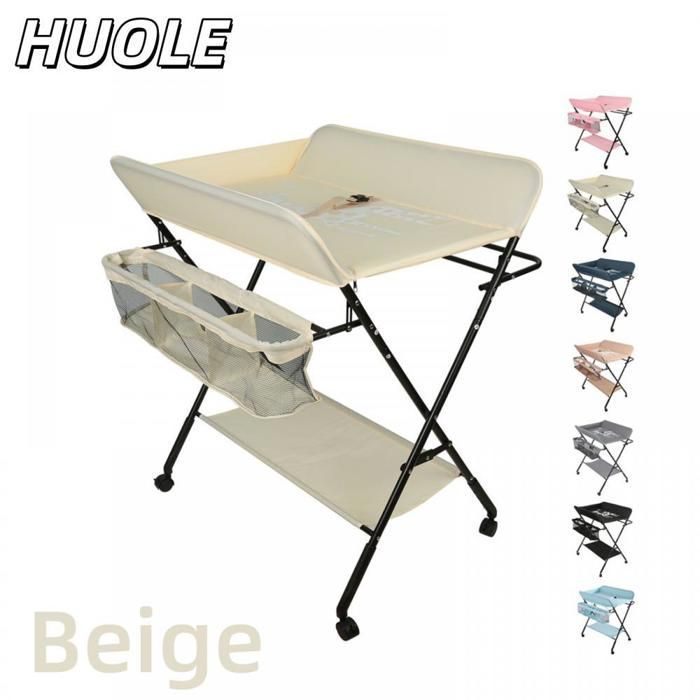 TABLE - Table à langer beige avec panier de rangement et porte-vêtements - Hauteur réglable - 80*66*98 cm - HUOLE