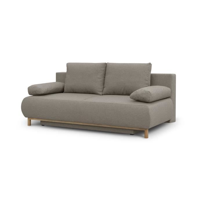 Canapé convertible - 3 places - MIKA - Tissu beige - Coffre de rangement - L 192 x H 84 x P 93 cm